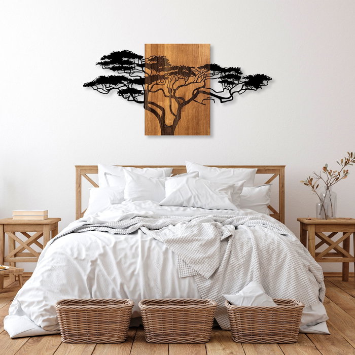 Wallity Acacia Tree - 329 Escultura de Pared de Madera y Metal en Negro y Nogal